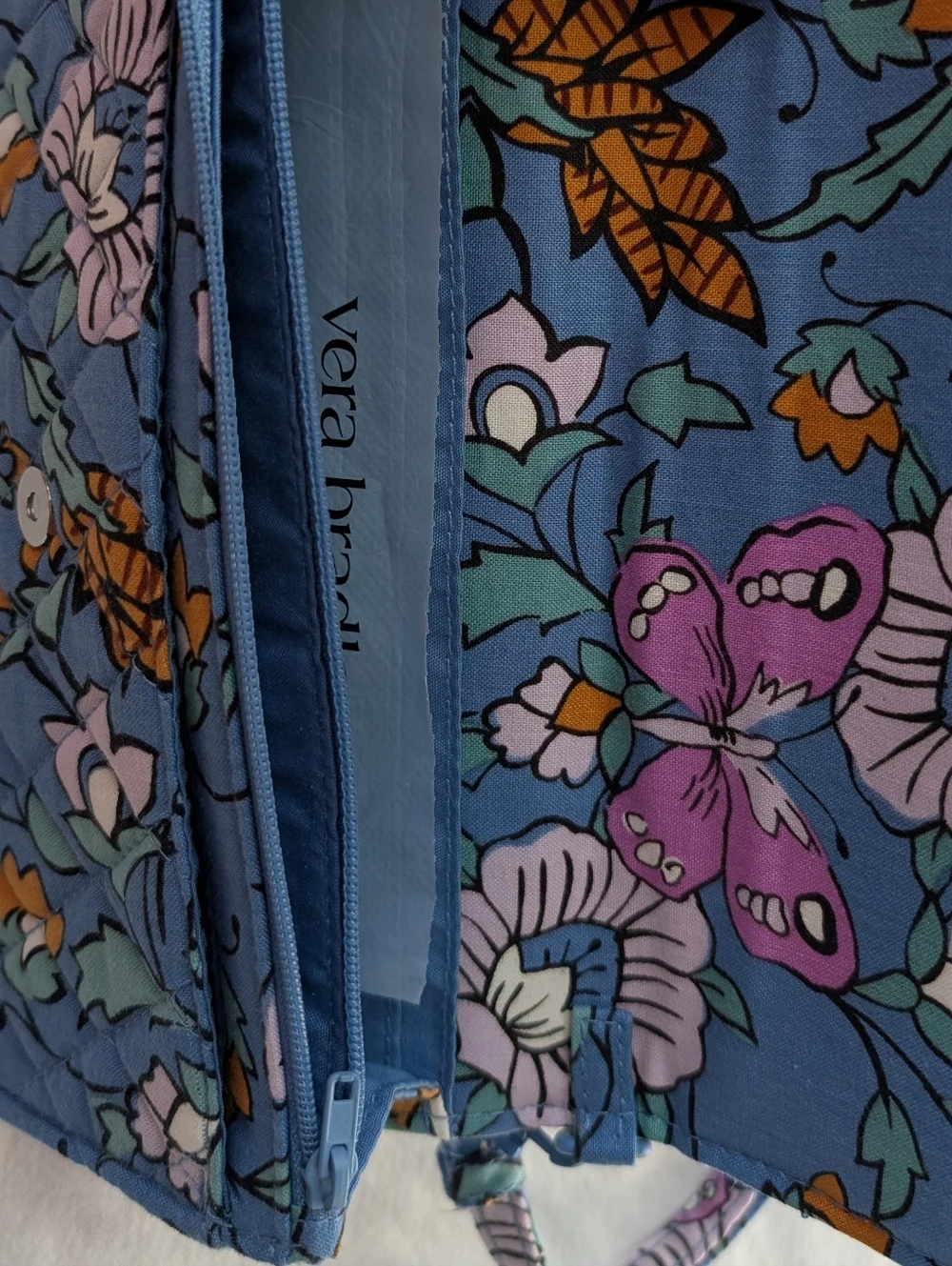 Vera Bradley Wild Prairie Floral Blue Quilted Fabric Crossbody Wallet Bag - Picture 7 of 14